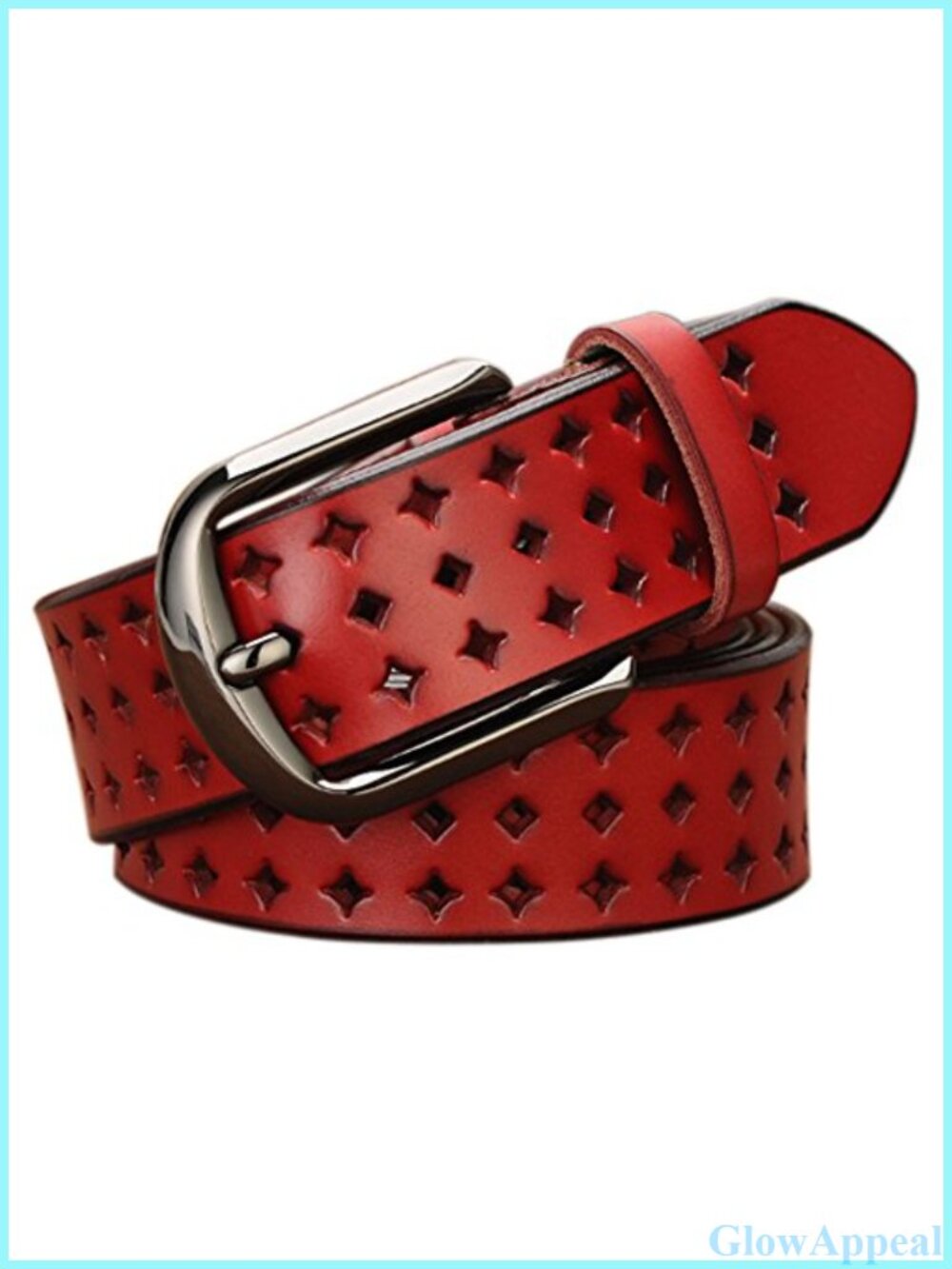 Hollow Leather Belt for Women Soft Leather Pin Buckle Waist Belt
